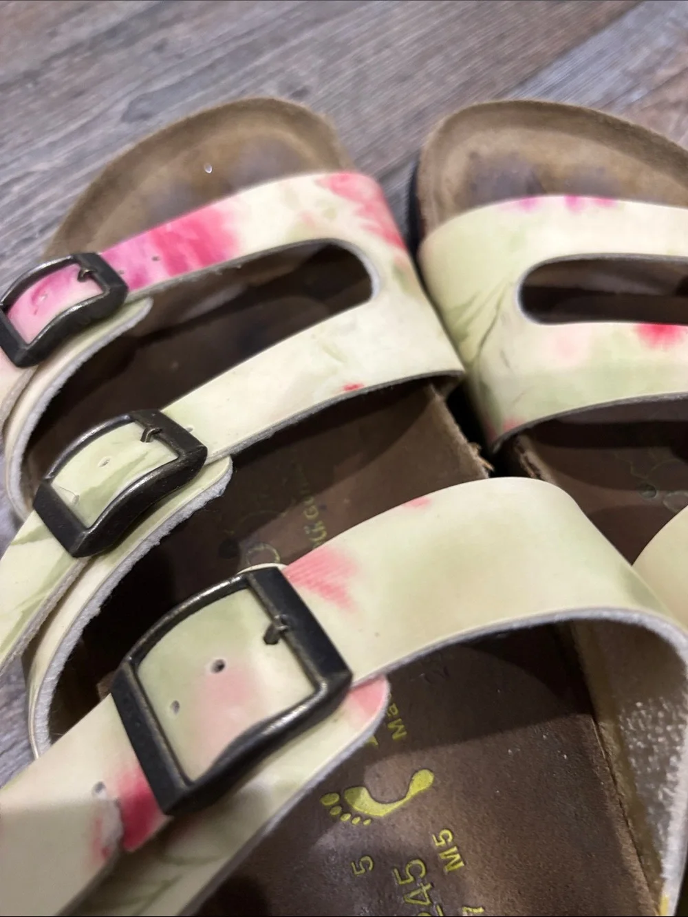 Birkenstock Women’s Triple-Strap Floral Sandals in Yellow and Pink